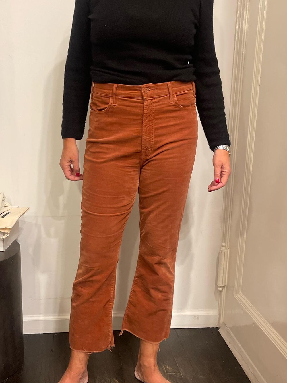 MOTHER Rust Brown Corduroy Insider Crop Step Fray Pants